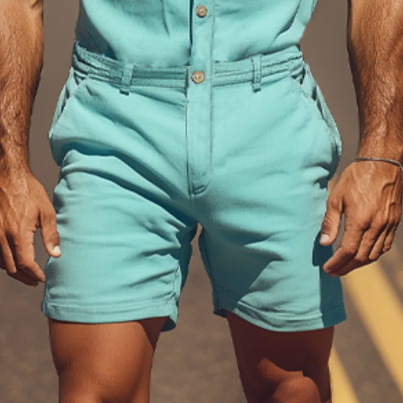 Men's Summer Fashion Casual Slim Fit Twill Cotton Sleeveless Shirt Shorts Workwear Jumpsuit MTA1120D7K sold by Manly product image thumbnail 5