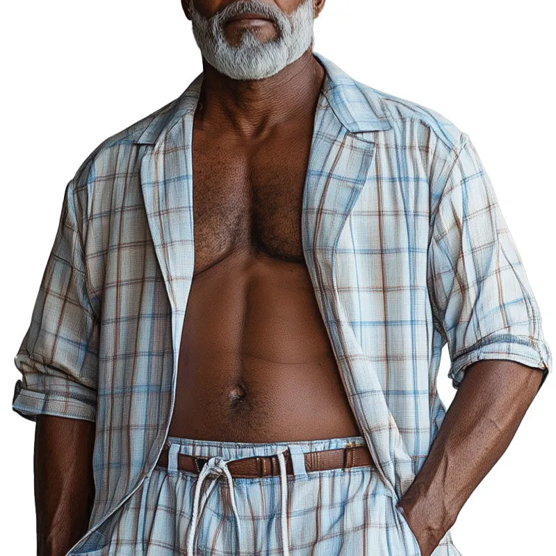 Men's Spring Fashion Plaid Print Mid Sleeve Shirt MTA1165D7P sold by Manly