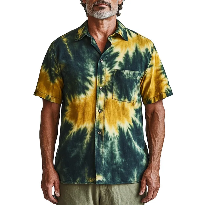 Men's Spring Fashion Retro Tie-Dye Printed Short Sleeve Shirt MTA1148D9P sold by Manly