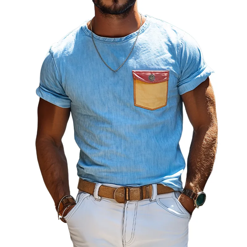 Men's Spring and Summer Fashion Casual Washed Tencel Denim Short Sleeve T-shirt MTA0969D6K sold by Manly