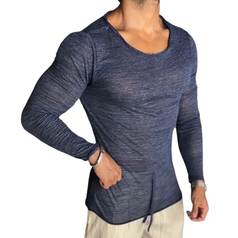 Men's Casual Lightweight Stretch Round Neck Long Sleeve T-Shirt MTA1439D1TO sold by Manly