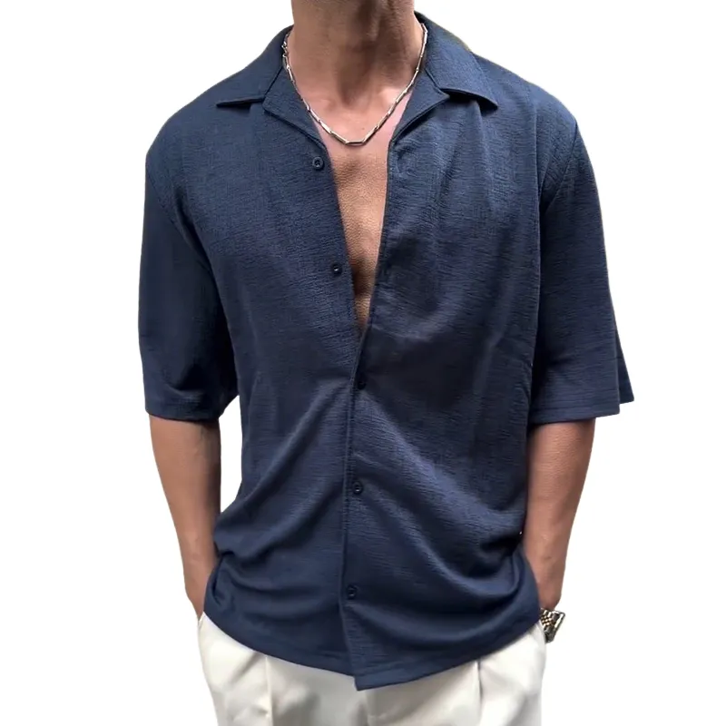 Men's Retro Solid Lapel Short Sleeve Shirt MTA1432D6TO sold by Manly