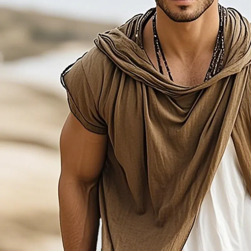 Men's Retro Casual Linen Hooded Short Sleeve Shirt MTA1437D2TO sold by Manly product image thumbnail 3