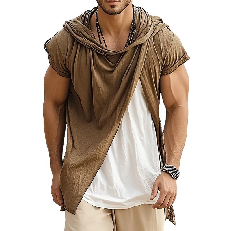 Men's Retro Casual Linen Hooded Short Sleeve Shirt MTA1437D2TO sold by Manly