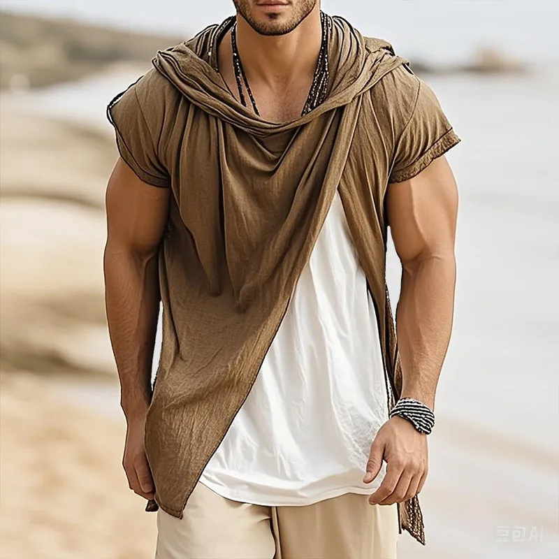 Men's Retro Casual Linen Hooded Short Sleeve Shirt MTA1437D2TO sold by Manly product image thumbnail 2