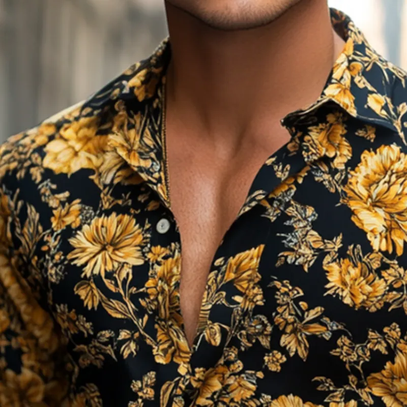 Men's Retro Casual Printed Floral Lapel Long Sleeve Shirt MTA1476D5TO sold by Manly product image thumbnail 3