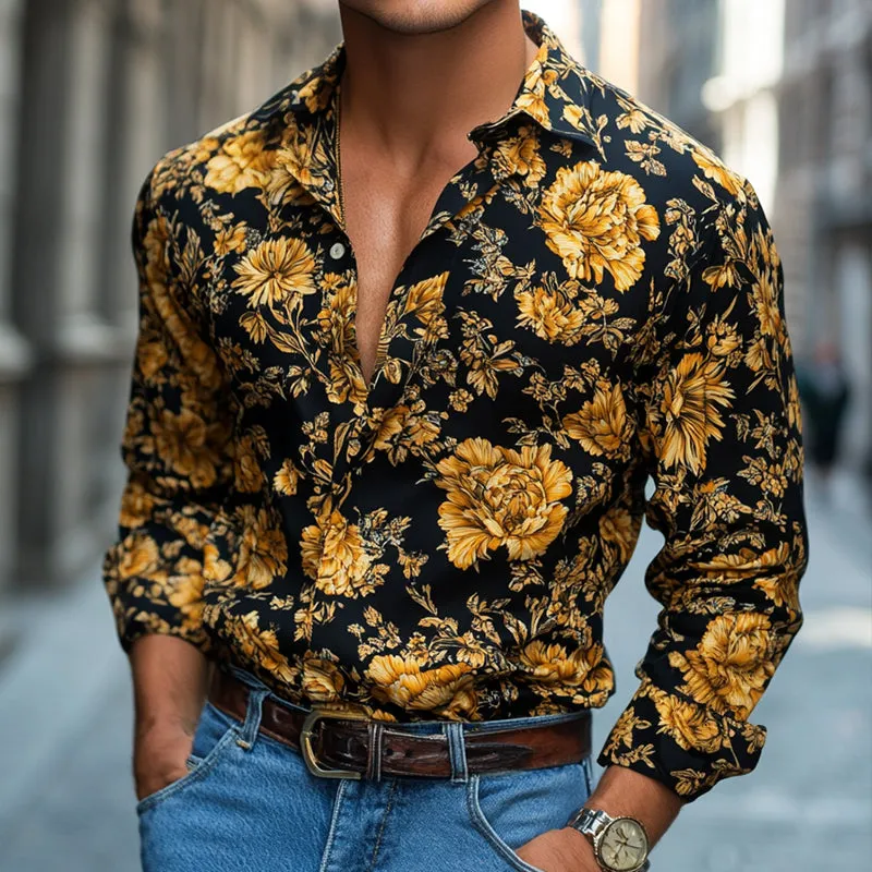 Men's Retro Casual Printed Floral Lapel Long Sleeve Shirt MTA1476D5TO sold by Manly product image thumbnail 2