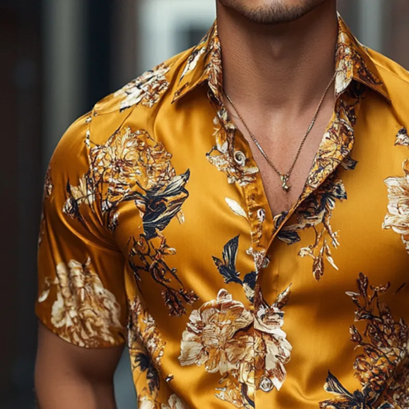 【24-hour shipping out】Men's Retro Casual Printed Floral Lapel Short Sleeve Shirt MTA1484D6TO sold by Manly product image thumbnail 3