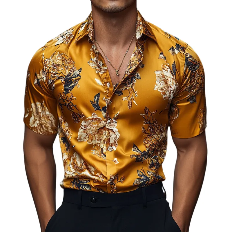 【24-hour shipping out】Men's Retro Casual Printed Floral Lapel Short Sleeve Shirt MTA1484D6TO sold by Manly