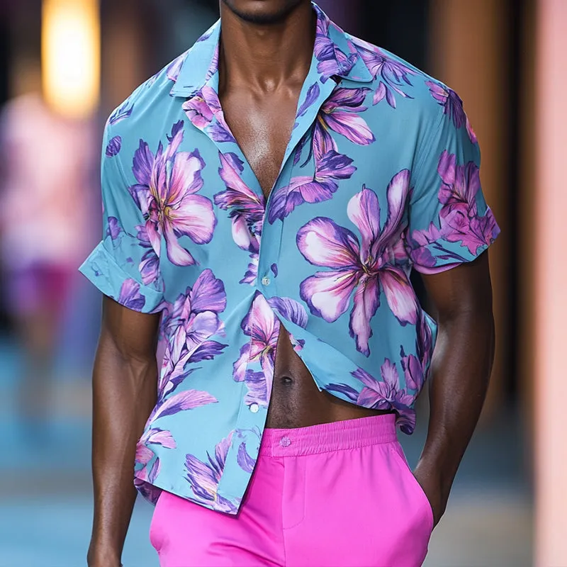 Men's Retro Casual Printed Floral Lapel Short Sleeve Shirt MTA1458D2TO sold by Manly product image thumbnail 2