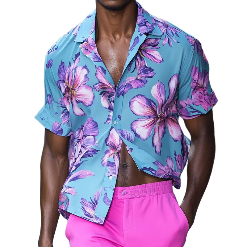 Men's Retro Casual Printed Floral Lapel Short Sleeve Shirt MTA1458D2TO sold by Manly