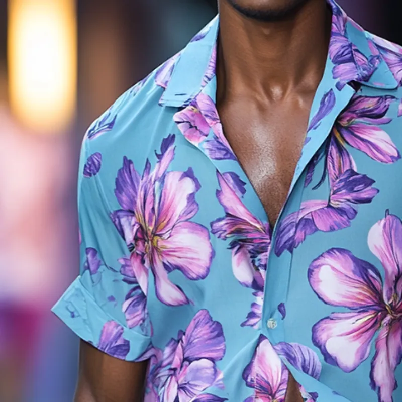 Men's Retro Casual Printed Floral Lapel Short Sleeve Shirt MTA1458D2TO sold by Manly product image thumbnail 3