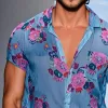 【24-hour shipping out】Men's Retro Casual Mesh Printed Floral Lapel Short Sleeve Shirt MTA1435D2TO sold by Manly