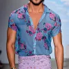 【24-hour shipping out】Men's Retro Casual Mesh Printed Floral Lapel Short Sleeve Shirt MTA1435D2TO sold by Manly