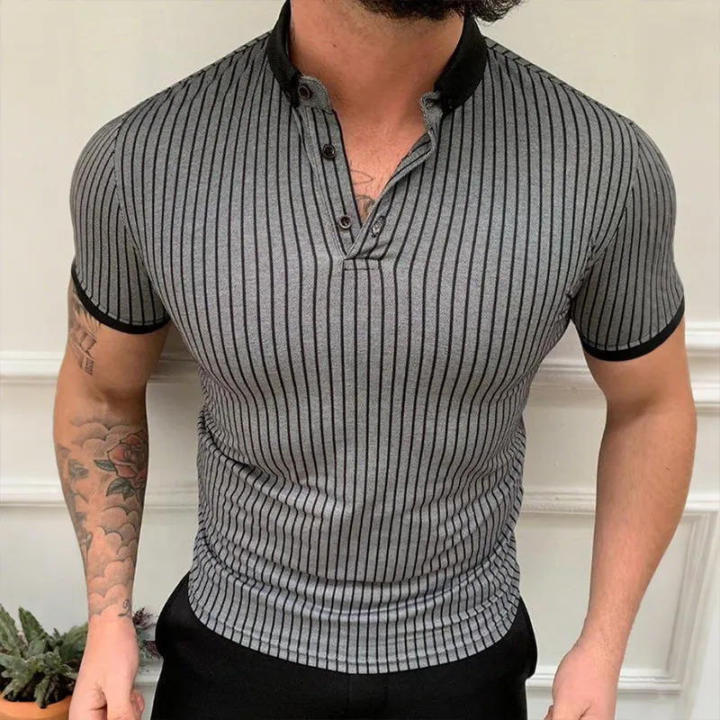 Men's Retro Casual Striped Short Sleeve Polo Shirt MTA1464D3TO sold by Manly product image thumbnail 2