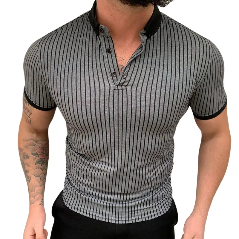 Men's Retro Casual Striped Short Sleeve Polo Shirt MTA1464D3TO sold by Manly