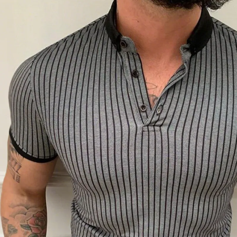 Men's Retro Casual Striped Short Sleeve Polo Shirt MTA1464D3TO sold by Manly product image thumbnail 3