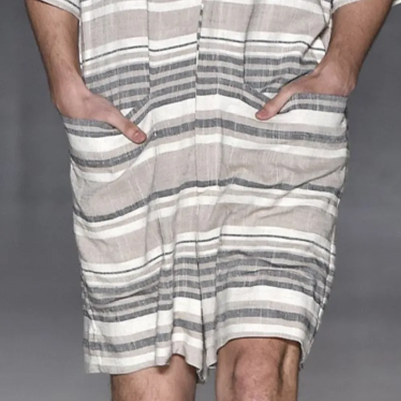 Men's Summer Fashion Casual Loose Deep V-neck Cotton and Linen Striped Jumpsuit MTA1499D2K sold by Manly product image thumbnail 4