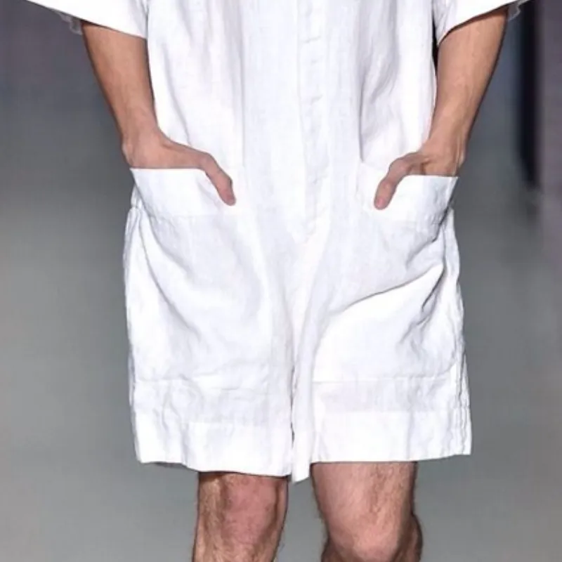 Men's Summer Fashion Casual Loose Deep V-neck Cotton and Linen Jumpsuit MTA1466D7K sold by Manly product image thumbnail 4