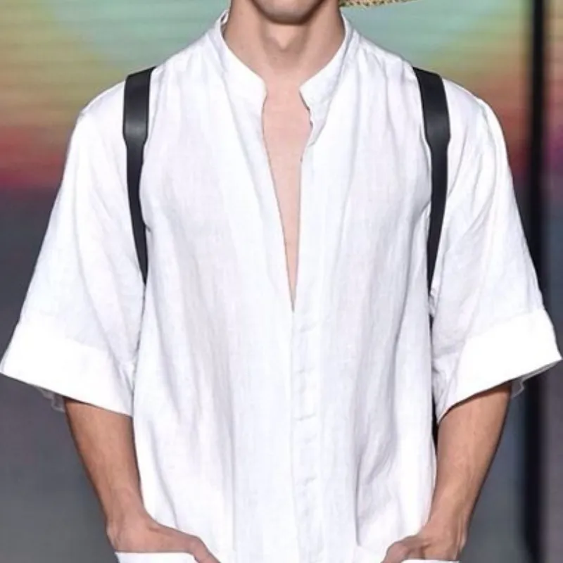 Men's Summer Fashion Casual Loose Deep V-neck Cotton and Linen Jumpsuit MTA1466D7K sold by Manly product image thumbnail 3