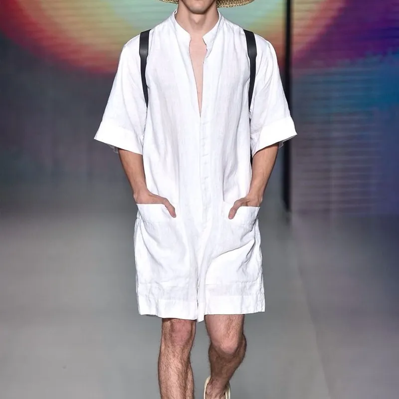 Men's Summer Fashion Casual Loose Deep V-neck Cotton and Linen Jumpsuit MTA1466D7K sold by Manly product image thumbnail 2