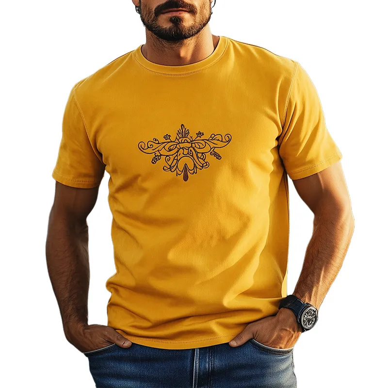 Men's Spring and Summer Fashion Classic Round Neck Suede Embroidered Short Sleeve T-Shirt MTA1444D7K sold by Manly