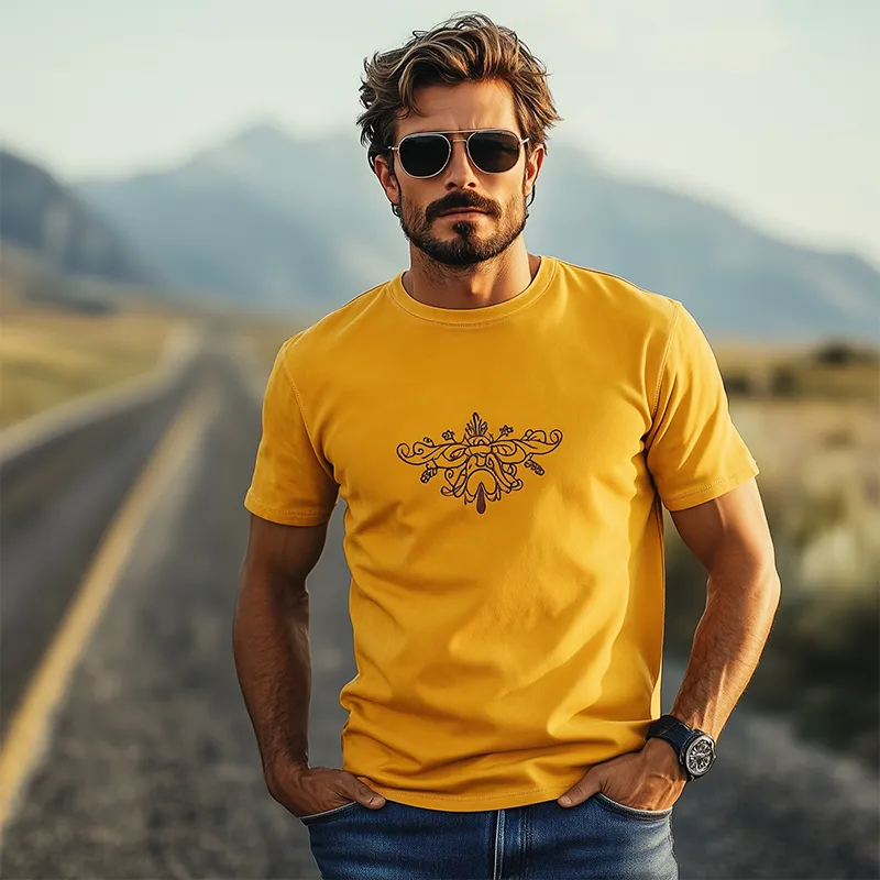 Men's Spring and Summer Fashion Classic Round Neck Suede Embroidered Short Sleeve T-Shirt MTA1444D7K sold by Manly product image thumbnail 3