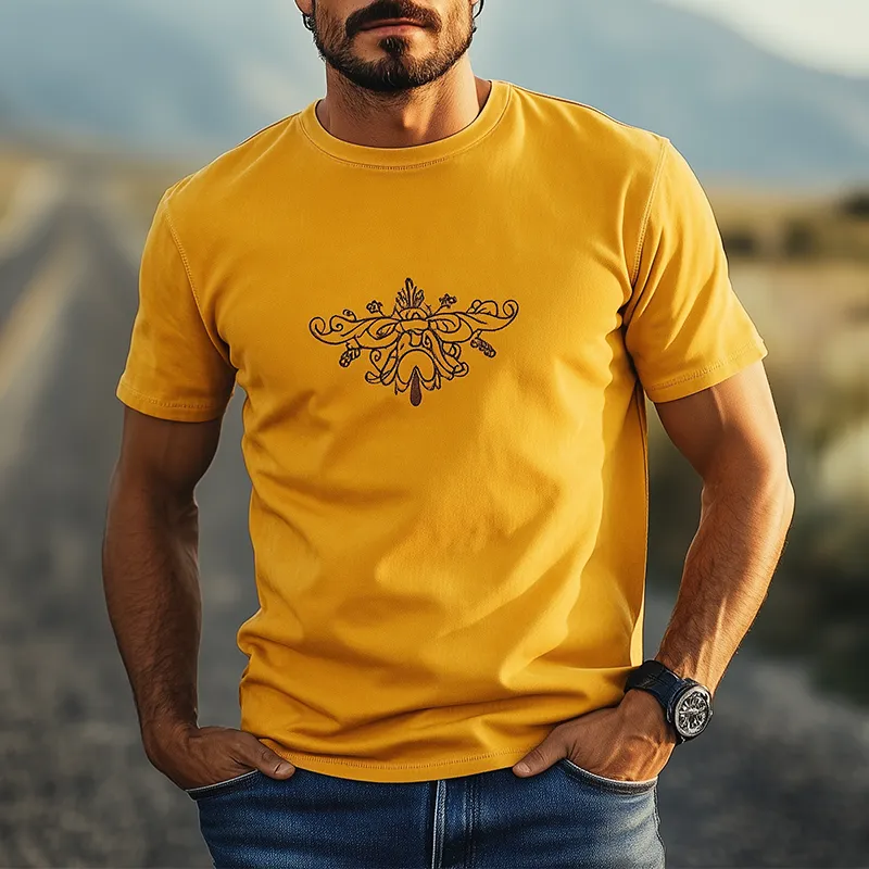 Men's Spring and Summer Fashion Classic Round Neck Suede Embroidered Short Sleeve T-Shirt MTA1444D7K sold by Manly product image thumbnail 2