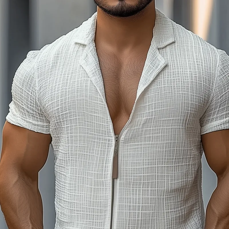 Men's Solid Cotton And Linen Cuban Collar Short Sleeve Shirt MTA1445D5Z sold by Manly product image thumbnail 3