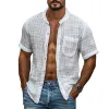 Men's Solid Cotton And Linen Round Neck Short Sleeve Shirt MTA1429D6Z sold by Manly