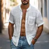 Men's Solid Cotton And Linen Round Neck Short Sleeve Shirt MTA1429D6Z sold by Manly