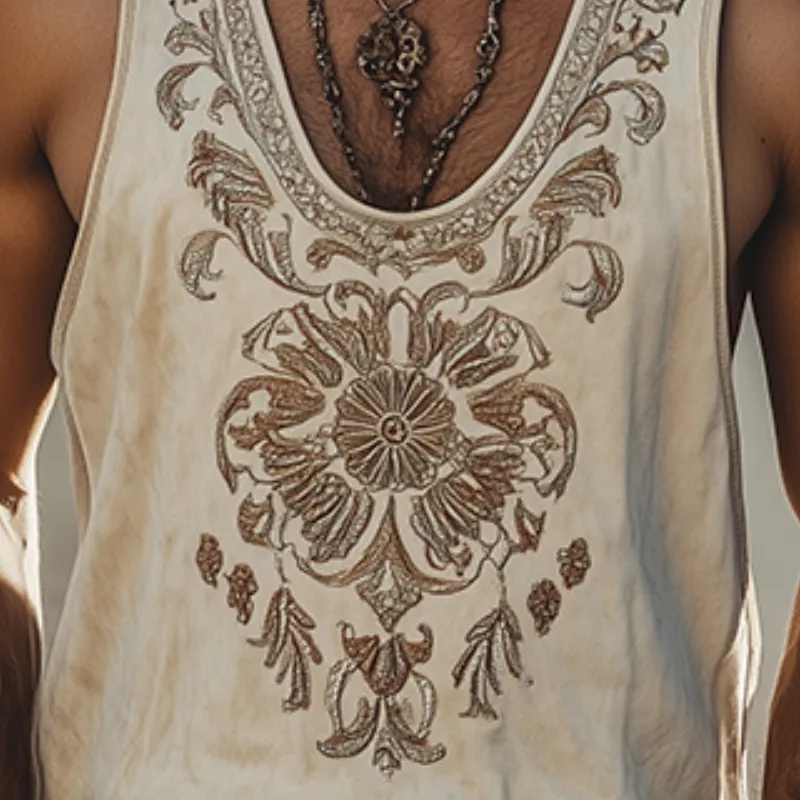 Men's Spring/Summer Classic Retro Western Style Suede Embroidered Tank Top MTA1427D9K sold by Manly product image thumbnail 5