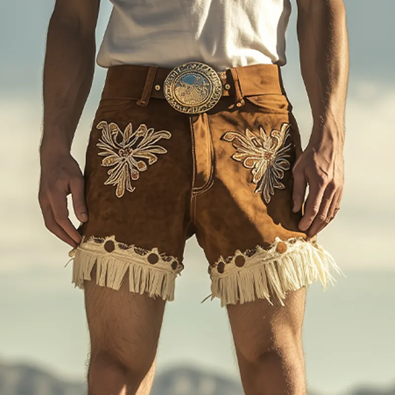 Men's Spring and Summer Fashion Retro Western Style Suede Embroidered Tassel Shorts (Without Belt) MTA1465D3K sold by Manly product image thumbnail 2