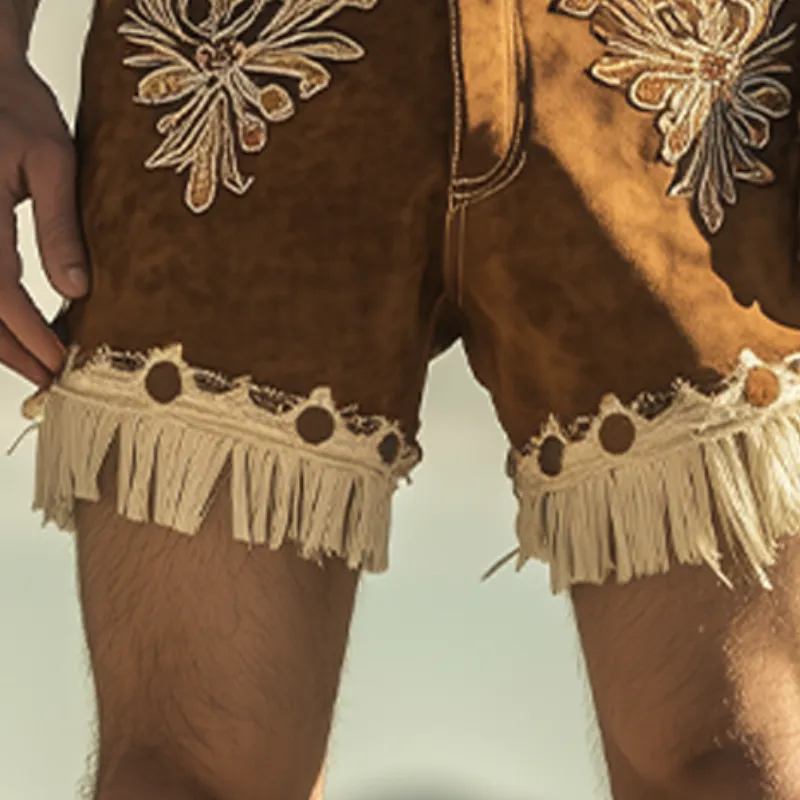 Men's Spring and Summer Fashion Retro Western Style Suede Embroidered Tassel Shorts (Without Belt) MTA1465D3K sold by Manly product image thumbnail 5
