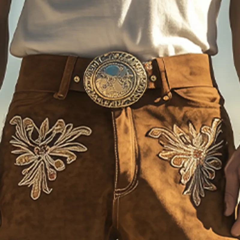Men's Spring and Summer Fashion Retro Western Style Suede Embroidered Tassel Shorts (Without Belt) MTA1465D3K sold by Manly product image thumbnail 4