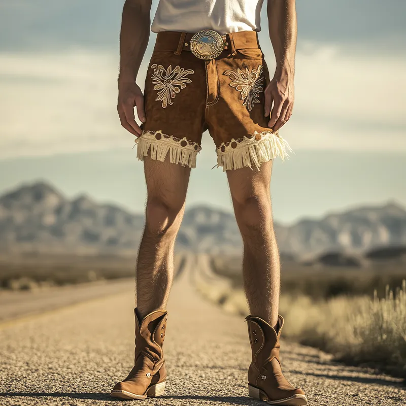 Men's Spring and Summer Fashion Retro Western Style Suede Embroidered Tassel Shorts (Without Belt) MTA1465D3K sold by Manly product image thumbnail 3