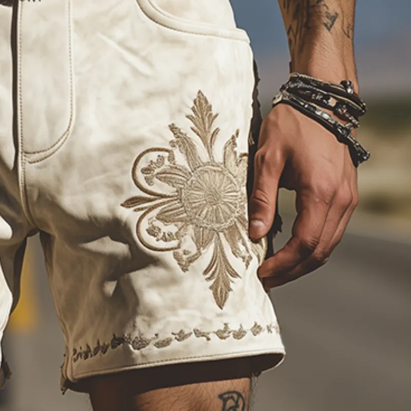 Men's Spring/Summer Fashion Retro Western Style Suede Embroidered Shorts (Without Belt) MTA1404D6K sold by Manly product image thumbnail 4