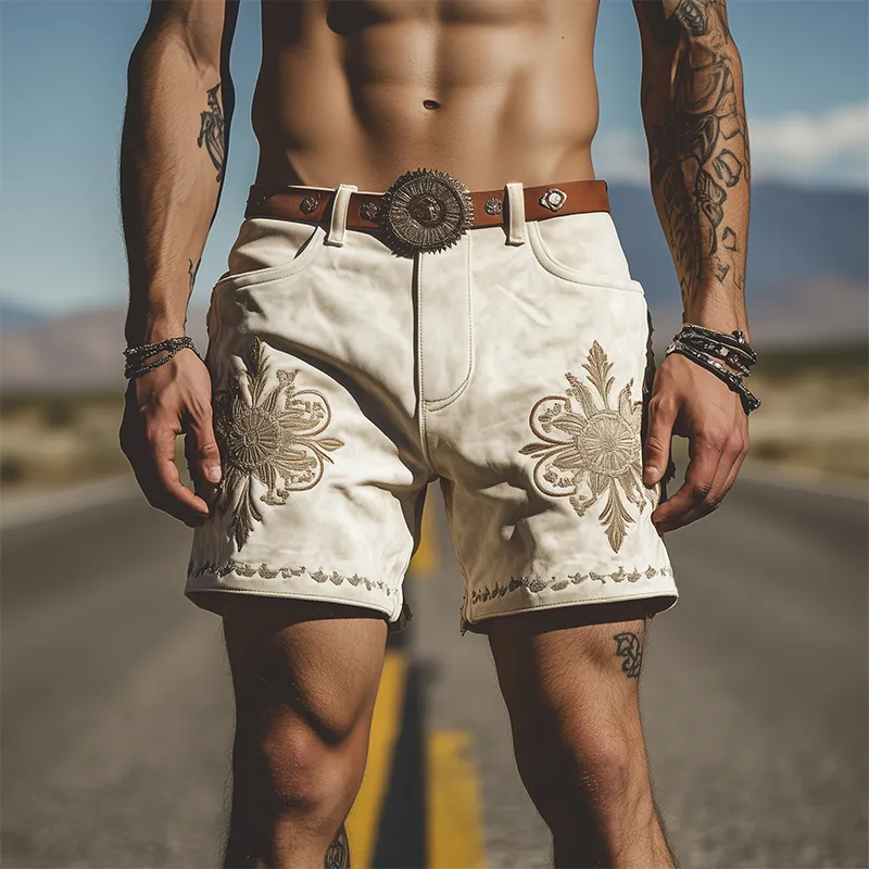 Men's Spring/Summer Fashion Retro Western Style Suede Embroidered Shorts (Without Belt) MTA1404D6K sold by Manly product image thumbnail 2