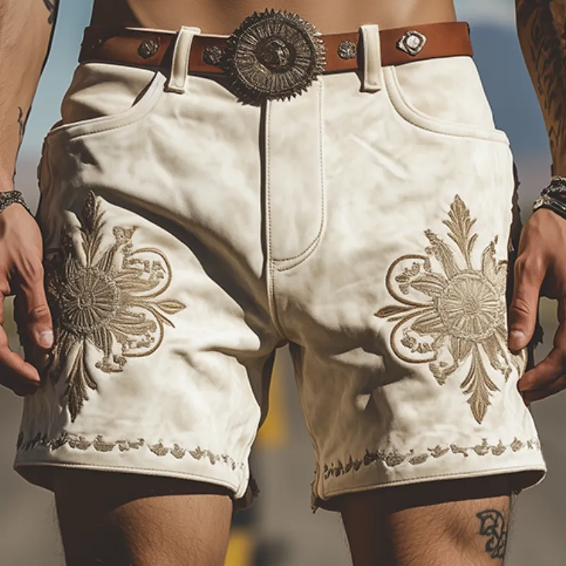 Men's Spring/Summer Fashion Retro Western Style Suede Embroidered Shorts (Without Belt) MTA1404D6K sold by Manly product image thumbnail 3