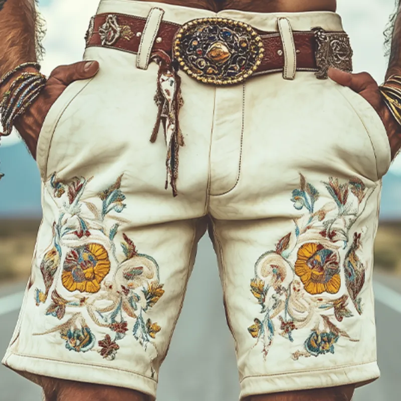 Men's Spring and Summer Fashion Retro Western Style Suede Exquisite Embroidery Shorts (Without Belt) MTA1428D5K sold by Manly product image thumbnail 3