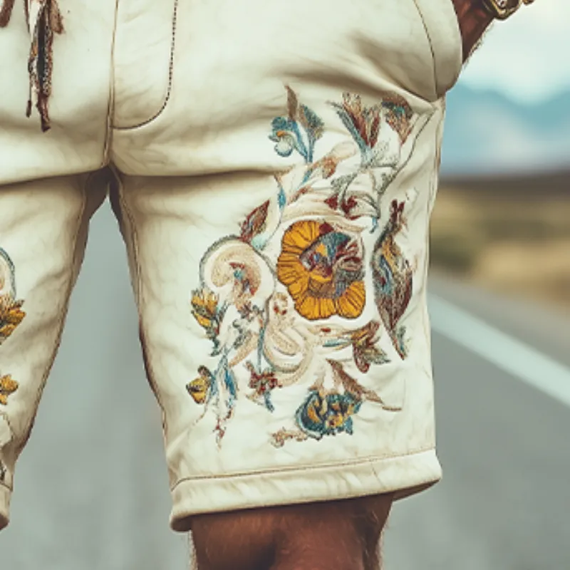 Men's Spring and Summer Fashion Retro Western Style Suede Exquisite Embroidery Shorts (Without Belt) MTA1428D5K sold by Manly product image thumbnail 4