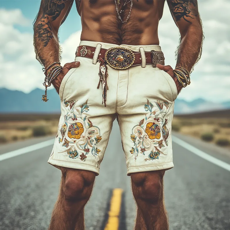 Men's Spring and Summer Fashion Retro Western Style Suede Exquisite Embroidery Shorts (Without Belt) MTA1428D5K sold by Manly product image thumbnail 2
