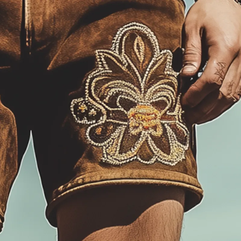 Men's Summer Fashion Retro Western Style Suede Embroidered Shorts (Without Belt) MTA1471D9K sold by Manly product image thumbnail 4