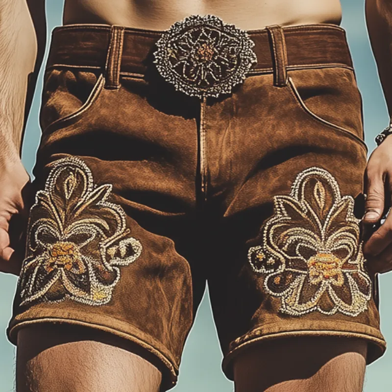 Men's Summer Fashion Retro Western Style Suede Embroidered Shorts (Without Belt) MTA1471D9K sold by Manly product image thumbnail 3