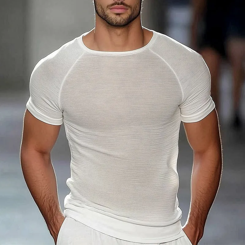 Men's Summer Basic Knitted Solid Color Short Sleeve T-Shirt MTA1297D0U sold by Manly product image thumbnail 4