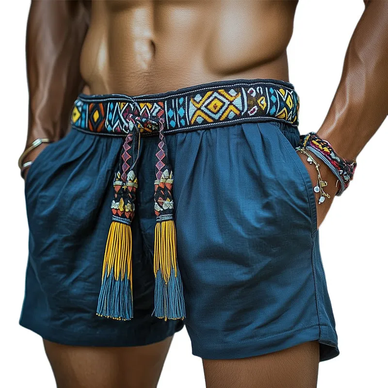 Men's Summer Ethnic Style Tassel Shorts MTA1420D4U sold by Manly