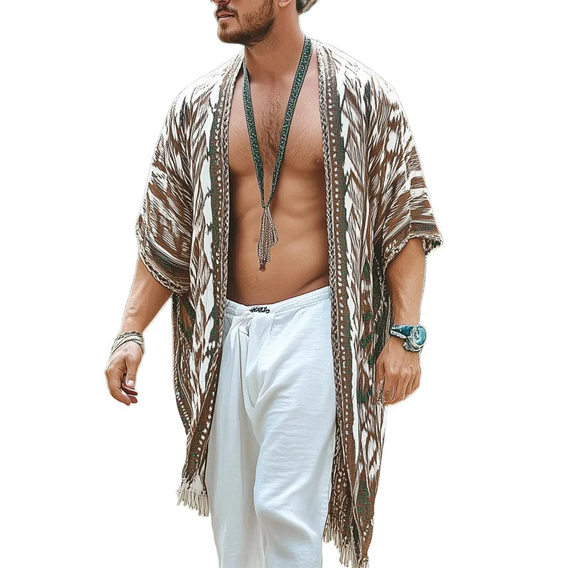 Men's Summer Printed Tassel Knee-Length Buttonless Shirt MTA1407D0U sold by Manly