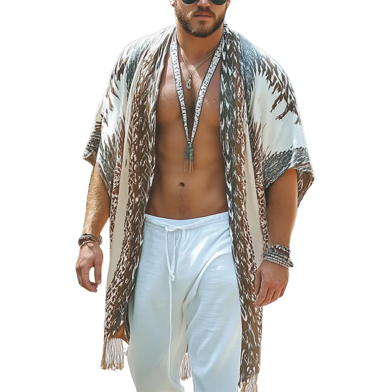 Men's Summer Printed Tassel Knee-Length Buttonless Shirt MTA1469D0U sold by Manly