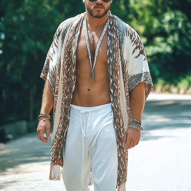 Men's Summer Printed Tassel Knee-Length Buttonless Shirt MTA1469D0U sold by Manly product image thumbnail 2