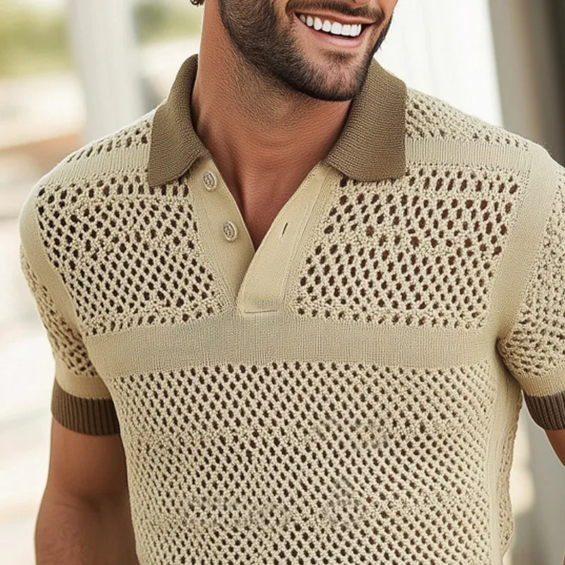 Men's Summer Polo Neck Mesh Knit Short Sleeve T-Shirt MTA1444D9U sold by Manly product image thumbnail 3